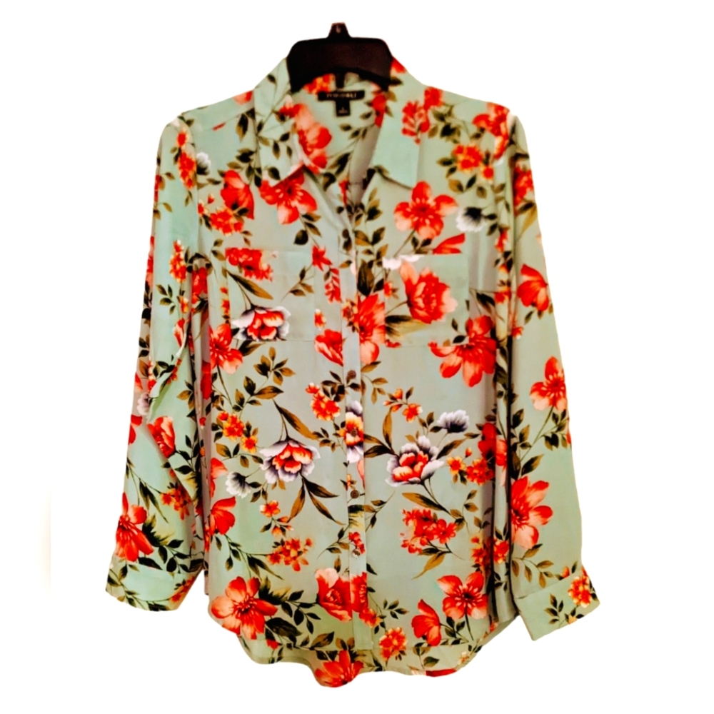 Roz-Ali Long Sleeves Floral Shirt Blouse Top Sz. S